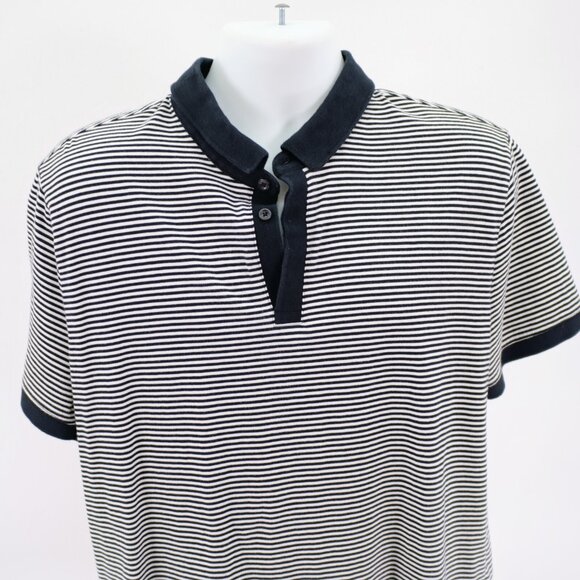 DAMAGED Express Collared Black White Striped Short Sleeve  Polo Shirt XL‎ Cotton - Picture 1 of 9